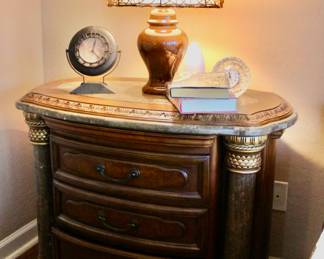 Wood 3-tier matching side tables with pull out trays that match the bed.