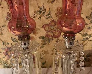 Antique Cranberry Glass Boudoir Lamps