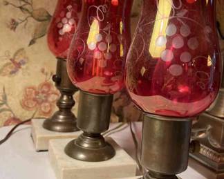 Cranberry Glass Small Lamp Trio