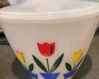 Fire King Tulip Grease Bowl With Lid