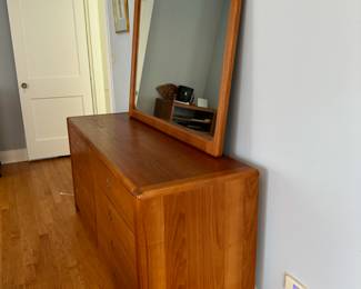 BUY IT NOW: $800 Vintage Mid-Century Modern Mirror and 8-Drawer Lowboy Teak Dresser by D-Scan. Dimensions: 29.5"H x 61"W x 19.5"D.