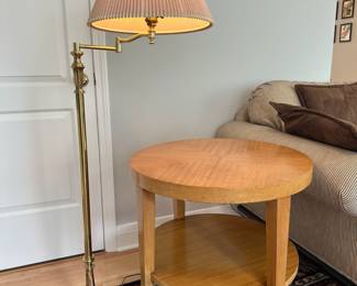 Brass Swing Arm Floor Lamp and Widdicomb-style Side Table