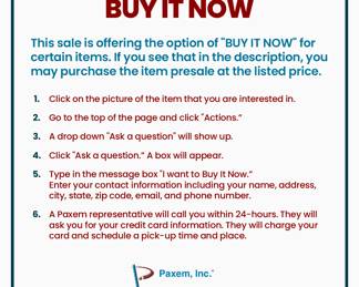 Buy It Now Instructions. 'Buy It Now' option is valid until 6pm the night before the sale begins.
