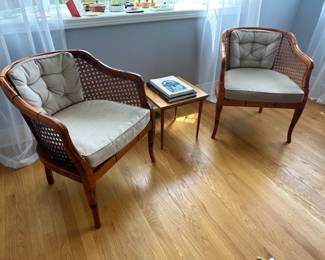 Vintage French Regency Rattan and Faux Bamboo Club Chairs by Giorgetti 