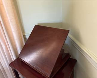 16 x 13 x 10
Antique Mahogany book holder
Note piece missing on bottom to hold book