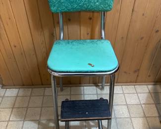 Antique Turquoise 
Vinyl and Metal step stool chair
14 x 11 x 38