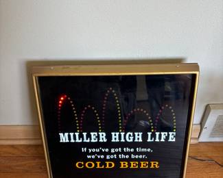15.5 x 5 x 15.5  Vintage Plastic Miller sign
Ascending and descending lights! Very cool. 