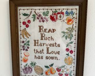 Framed  "Reap Rich Harvests"  Country Kitchen Farmhouse Cross Stitch