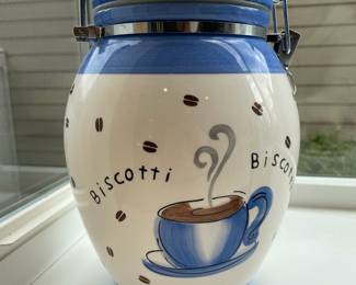 Inspirado Blue & White Biscotti Biscuit Cookie Jar 
