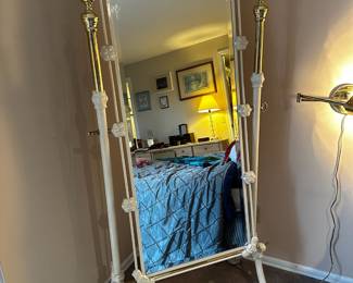 Full Length Freestanding White Wrought Iron Floor Mirror

