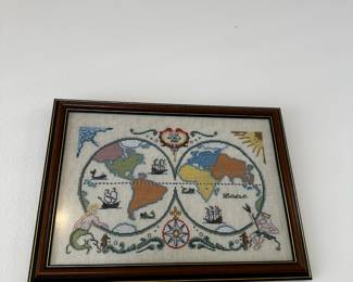 Completed Tidewater Originals "Old World Map" Cross Stitch Kit