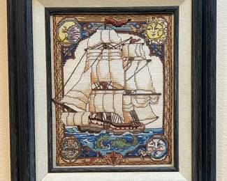 Framed "Sailing Ship" Needlepoint