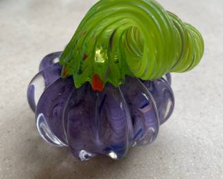 Blown Glass Purple/Green Pumpkin Paperweight