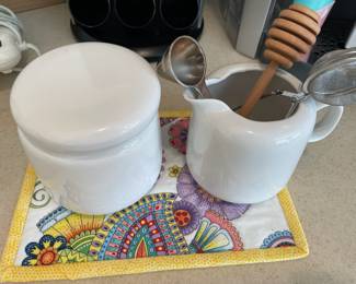 White Ceramic Lidded Sugar Bowl and Creamer