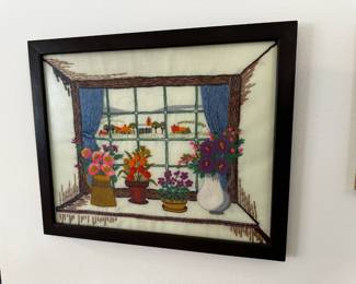Framed "Bouquet's in the Window" Embroidery