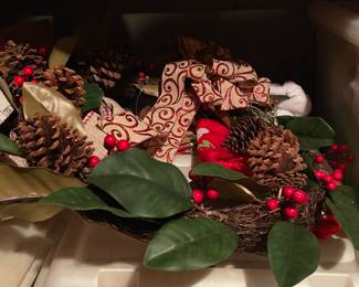 Holiday wreaths and decorations.