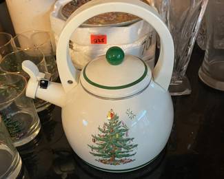 Spode Christmas Tree enamel metal stovetop tea pot.