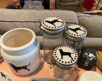Dog canister set and cookie jar.