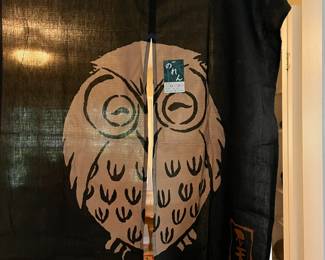Made in Japan Indigo Dyeing Fukoro Owl Noren Curtain Tapestry.