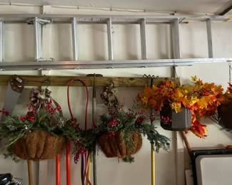 Hanging floral arrangements.