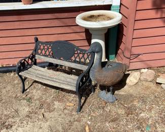Outdoor Children's Bench, Bird Bath
