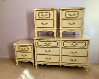 1970's French Provincial Wood Dresser & Nightstands