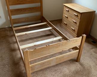 Oak twin bed with dresser