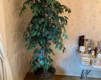 Faux ficus with brass pot