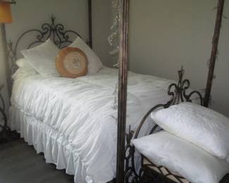 Antique wrought iron bed frame - wrought iron bench