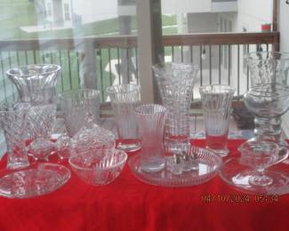 Assorted Crystal and crystal vases including Czech Towle crystal vase, Mikasa vase and matching serving plate or bowl