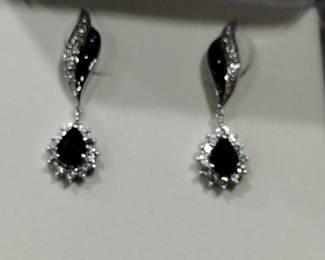 Sterling silver earrings genuine black Onyx Genuine White Topaz.