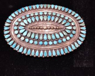 Zuni petit point sterling and turquoise belt buckle signed!!! Awesome piece