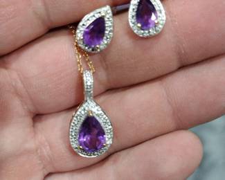 Gold over Sterling Amethyst necklace and earrings set.