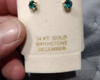 14 karat gold birthstone earrings December.