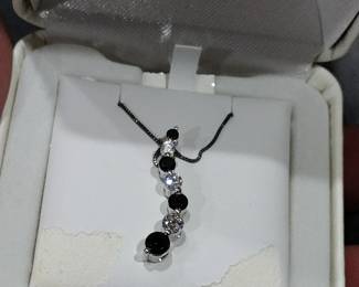 Simulated diamond pendant On Sterling chain