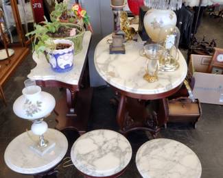Marble top tables.