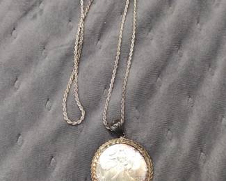 2008  1oz American Eagle and Sterling Bezel with Sterling chain.