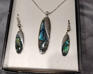 Abalone earring and necklace set.