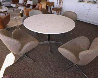 Four MCM Swan Chairs $300 each; Marble table, 48" diameter, $1,200.