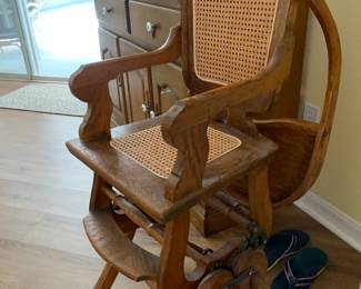 Vintage Oak and cast iron high chair in excellent condition