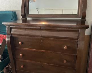 $125.00 - Nice Antique Highboy Style Chest Dresser w/Mirror