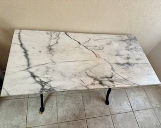 $295.00 - French Pastry Table - Marble Top & Cast Iron Base - 47”x 24”x30”