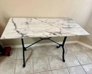 $295.00 - French Pastry Table - Marble Top & Cast Iron Base - 47”x 24”x30”