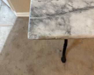 $295.00 - French Pastry Table - Marble Top & Cast Iron Base - 47”x 24”x30” (See Chip on Corner)