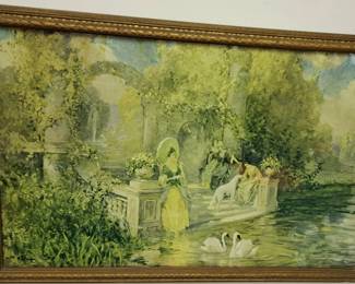 1920's Stearn and Hacker "Peaceful Afternoon" framed lithograph 