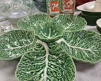 Bordallo Pinheiro 14" Cabbage chip and dip platter