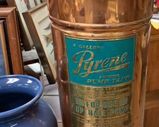 Vintage copper w/ brass plate "Pyrene" bucket w/ iron handle