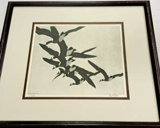 Much framed artwork. Signed  Richard Bishop "Geese Overhead"