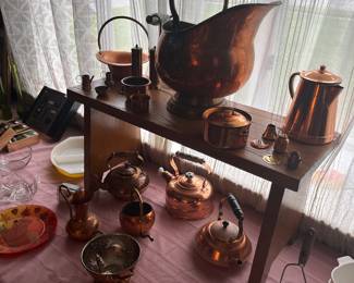 Large variety of copperware.