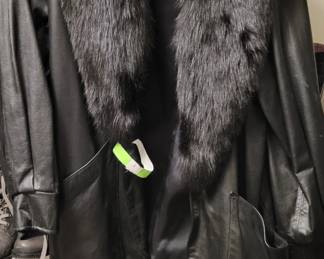 Leather/ Fur Trim Coat. Size S